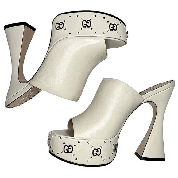 Gucci Janaya GG Studded Platform Sandals Mystic White Size 39 + Box & Dust Bags - Picture 6 of 12